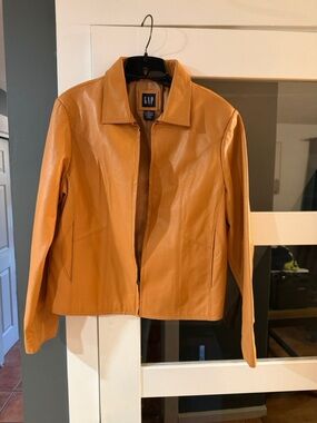 GAP Women's Cognac Leather Zip-Front Jacket